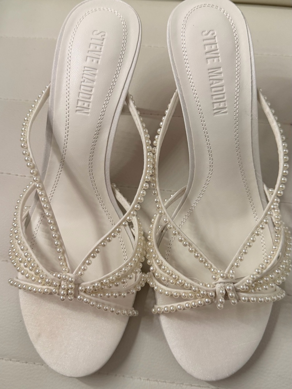 Steve Madden White Pearl Edna Heeled Sandals